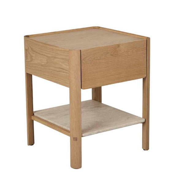 Tye Nightstand, Light Oak, Travertine, 17.7"W × 17.7"D × 21.7"H