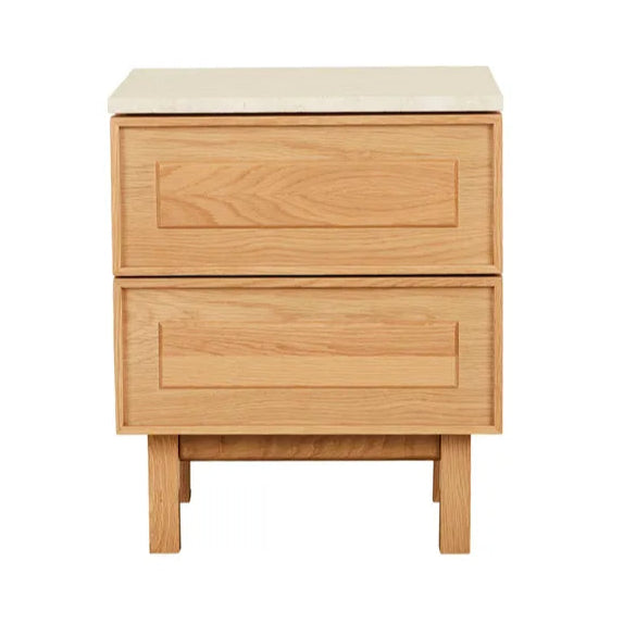Yorke Nightstand, Light Oak with Travertine Top, 17.7"W