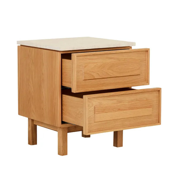 Yorke Nightstand, Light Oak with Travertine Top, 17.7"W