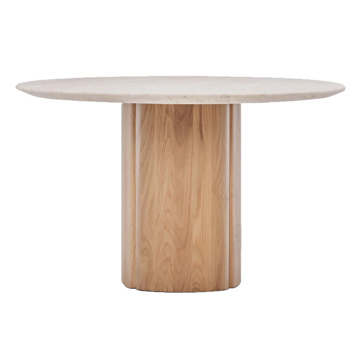 Tathra Round Dining Table, Light Oak, Travertine, 53"Dia