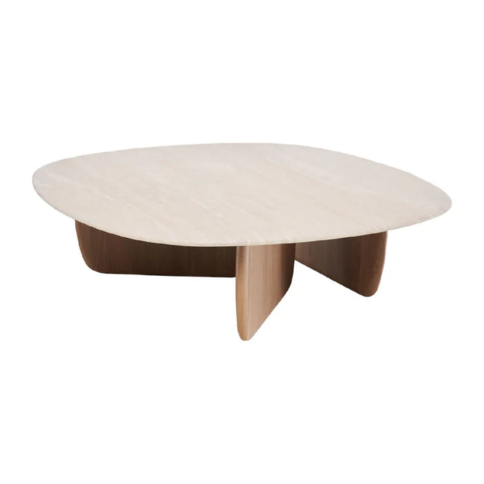 Eden Coffee Table,  Espresso Oak, Travertine, 39.4" Dia × 13.8"H