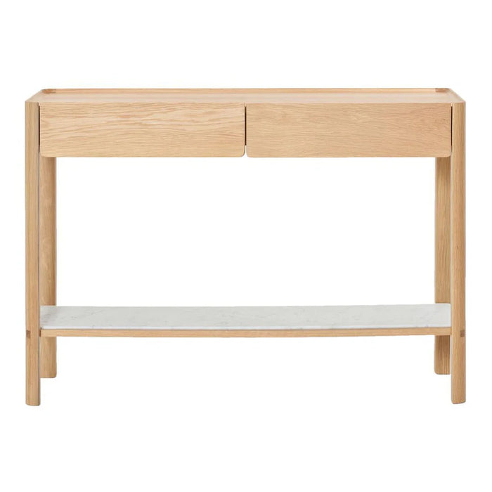 Nell Console Table, Light Oak with Marble Shelf, 47.25" W × 13.75" D × 29.5" H