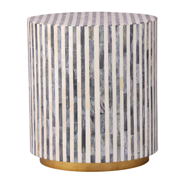 18" Round Accent Table, Grey and Ivory