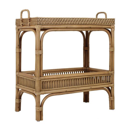 Nessa Rattan Side Table with Handles and Shelf - Natural, 26" W