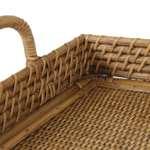 Nessa Rattan Side Table with Handles and Shelf - Natural, 26" W