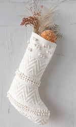Woven Cotton Blend Stocking, Cream