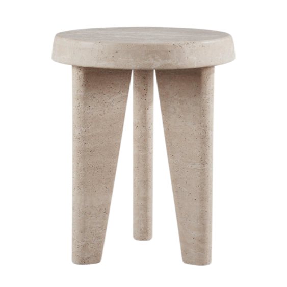 Lucca Round Side Table, Travertine Natural
