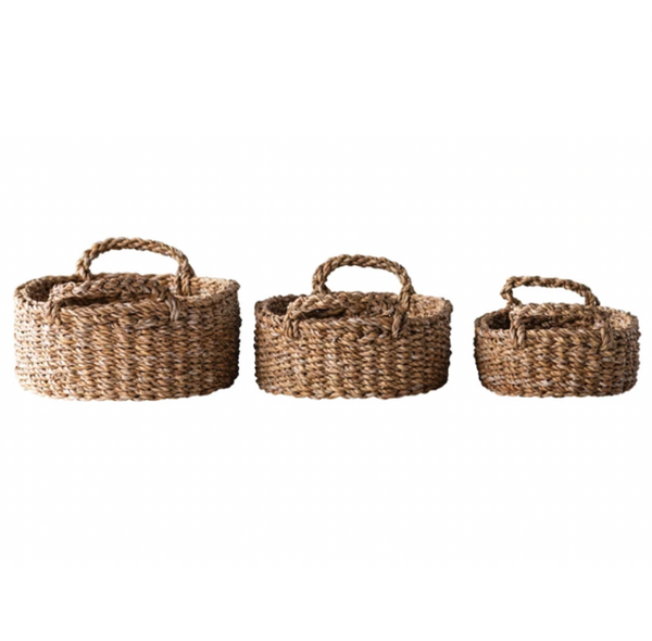 Oval Woven Seagrass Baskets, S/3
