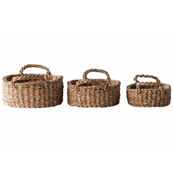 Oval Woven Seagrass Baskets, S/3