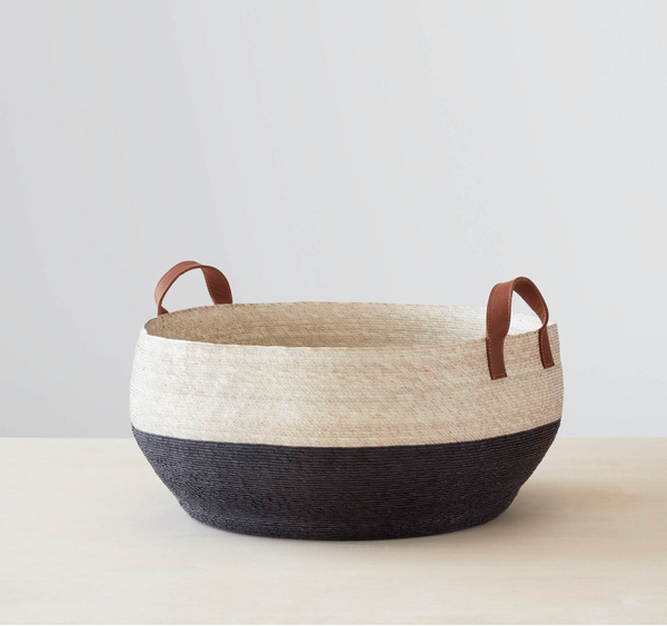 Mercado Floor Basket in Black/Natural - Round, 18" x 8"