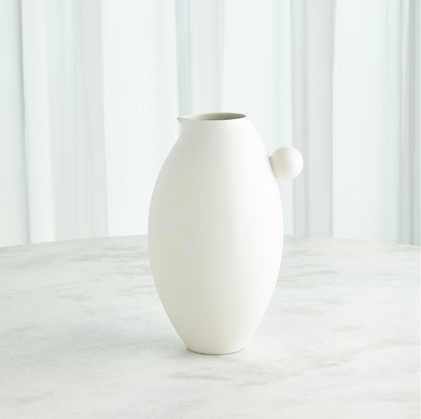 Ceramic Ball Handled Vase/ Ice Bucket & Pitchers, 3 Styles, White Glaze
