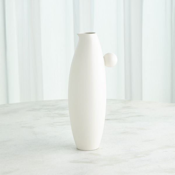 Ceramic Ball Handled Vase/ Ice Bucket & Pitchers, 3 Styles, White Glaze