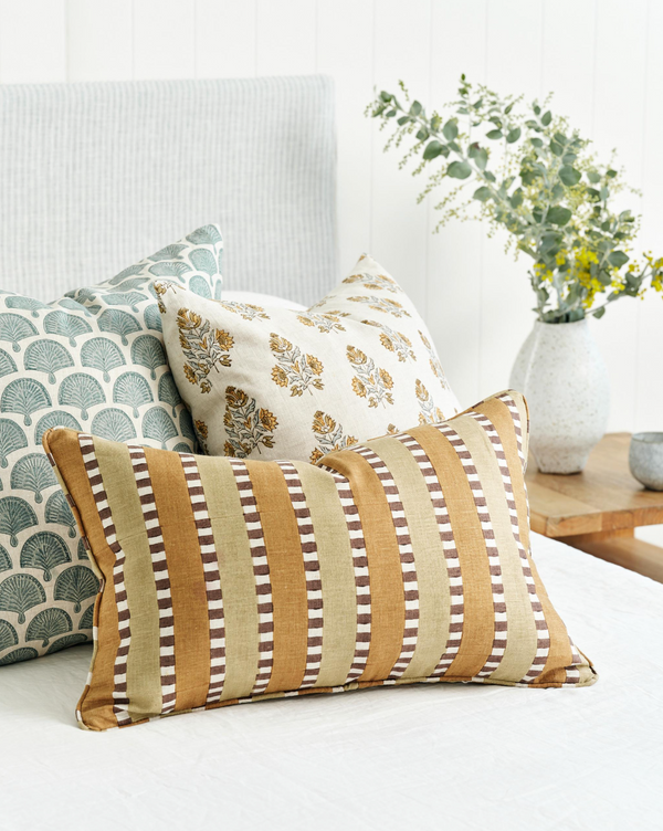 Marrakesh Toffee Linen Cushion, 14" x 22"
