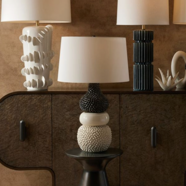 Basilio Lamp, Ivory Crackle, Ceramic