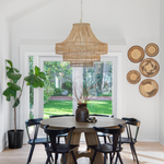 Tulane Chandelier, Natural Wood and Abaca, White