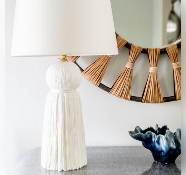 Tassel Lamp, Ivory Silk Blend Yarn