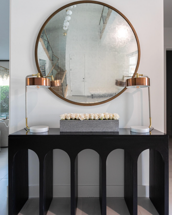 Aaron Lamp, Antique Brass, Cream Leather, White Marble