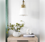 Franklin Sconce, Antique Brass, Bronze, White Linen