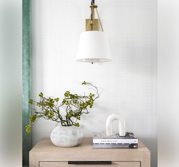 Franklin Sconce, Antique Brass, Bronze, White Linen