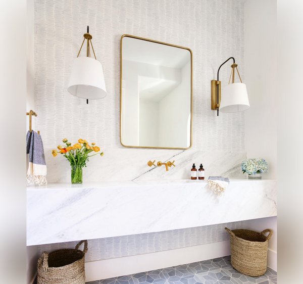 Franklin Sconce, Antique Brass, Bronze, White Linen