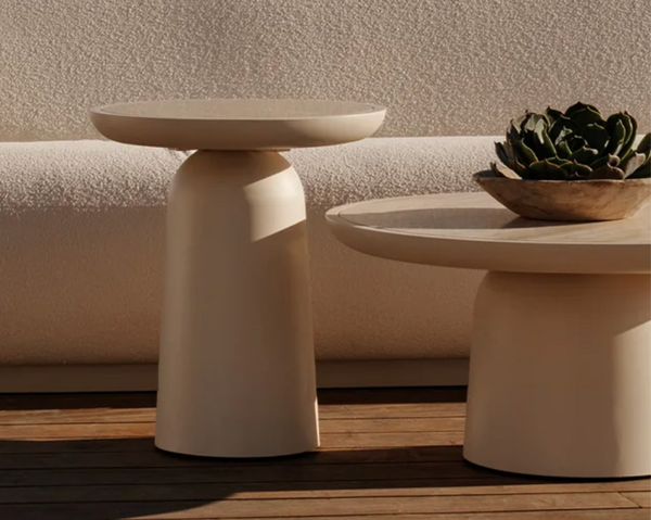 Nova Round Side Table, Aluminum Bone/Travertine Natural