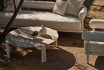 Cove Round Coffee Table, Aluminum Bone/Travertine Natural