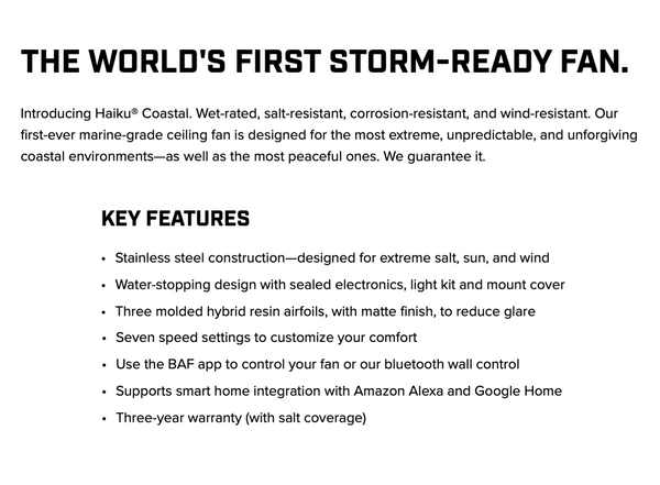 Coastal Haiku Marine-Grade Outdoor Fan, 52", Cocoa