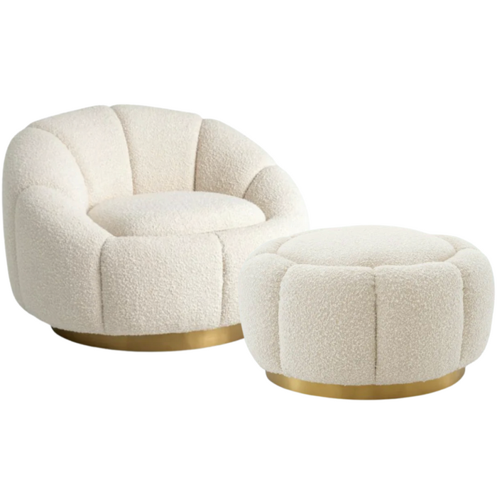 Inger Swivel Chair with Ottoman, Bouclé Cream