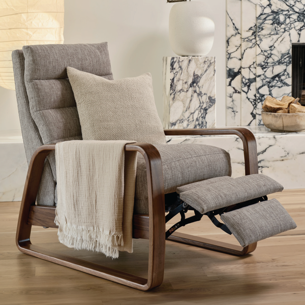 Elton Manual Recliner Chair, Iris Fossil Performance Fabric/Walnut