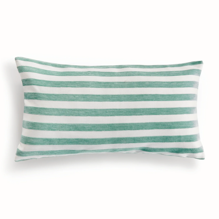 Gideon Indoor/Outdoor Lumbar Pillow, 12" x 22", Seafoam Stripe