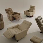 Cloud Leather Comfort Solace Power Chair, Bison White/Antique Brass