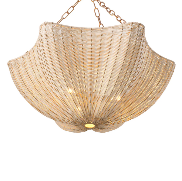 Los Palmos Chandelier - Rattan/Vintage Brass, 31.89"Dia