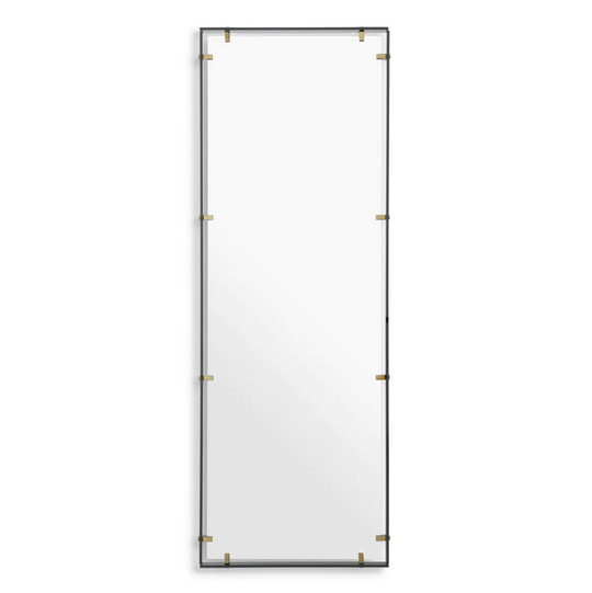 Verona Large Mirror - Smoke Glass/Antique Brass, 76.77" L x 25.59" W