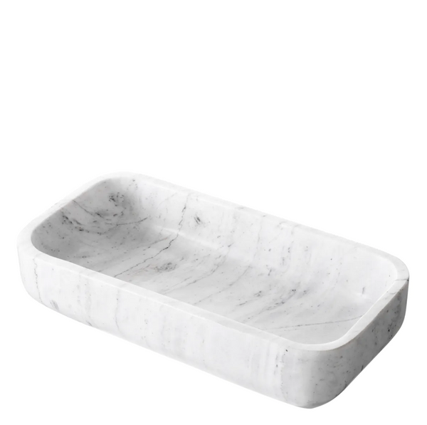 Vioujard Bowl - White Marble, 14.37"W x 7.68"D