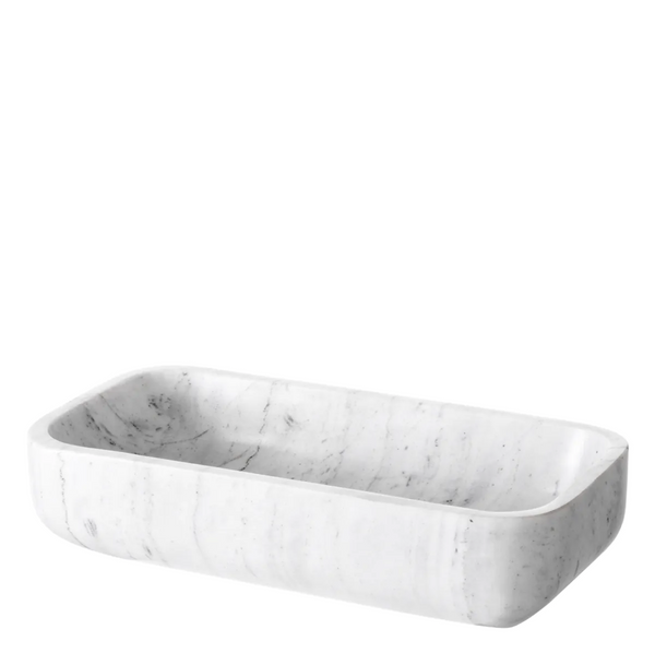 Vioujard Bowl - White Marble, 14.37"W x 7.68"D