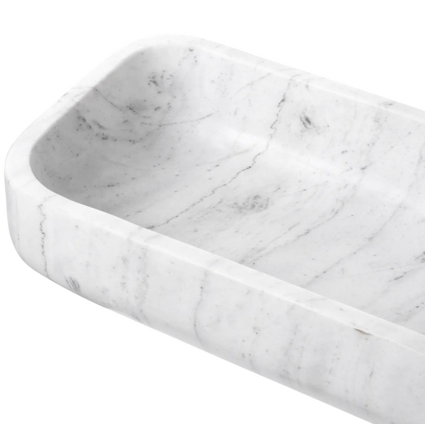 Vioujard Bowl - White Marble, 14.37"W x 7.68"D