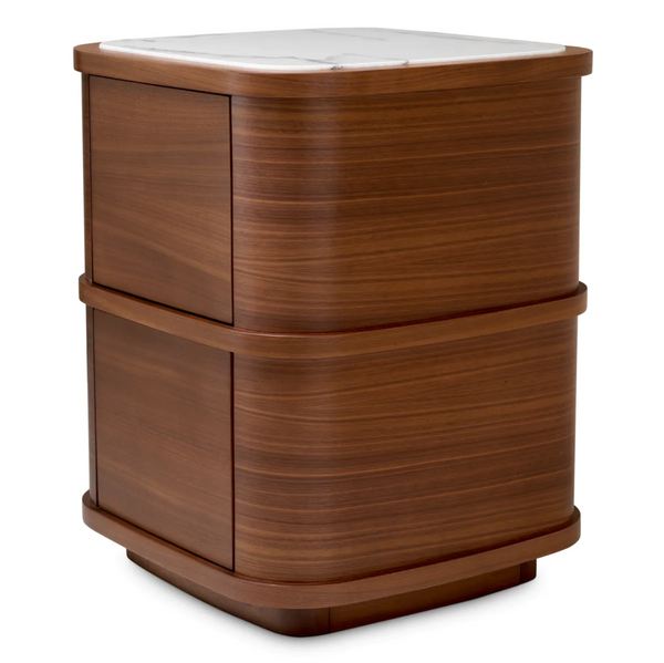 Cabana Nightstand - Walnut Veneer/Bianco Lilac Marble, 19.69"H