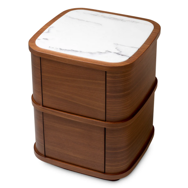 Cabana Nightstand - Walnut Veneer/Bianco Lilac Marble, 19.69"H
