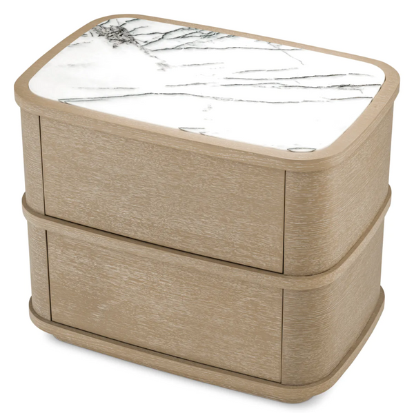 Cabana Nightstand - Washed Oak Veneer/Bianco Lilac Marble, 29.53"W