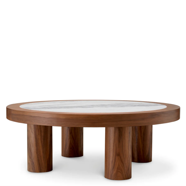 Presedio Coffee Table - Walnut Veneer/Bianco Lilac Marble, 39.37"Dia
