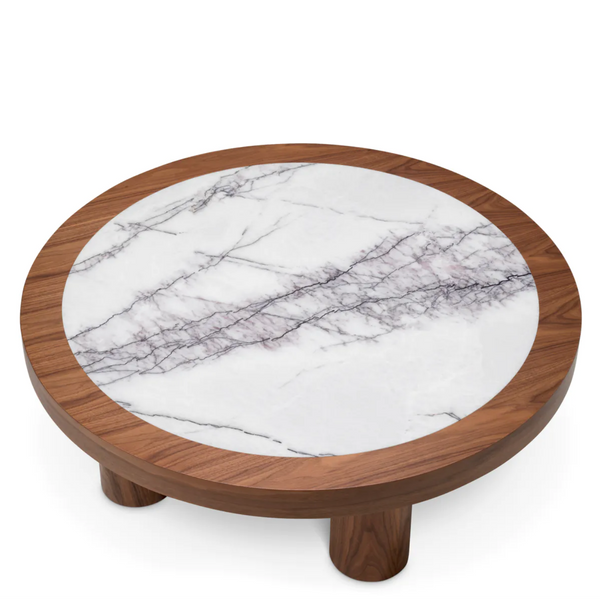 Presedio Coffee Table - Walnut Veneer/Bianco Lilac Marble, 39.37"Dia