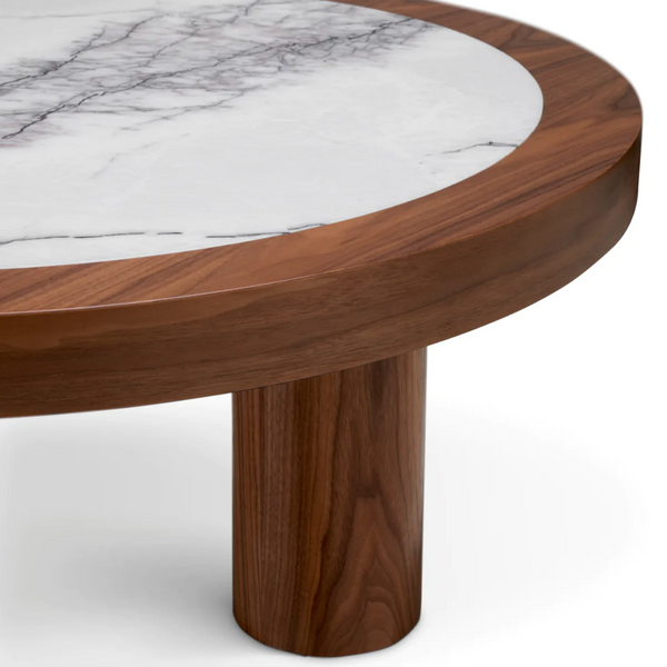 Presedio Coffee Table - Walnut Veneer/Bianco Lilac Marble, 39.37"Dia