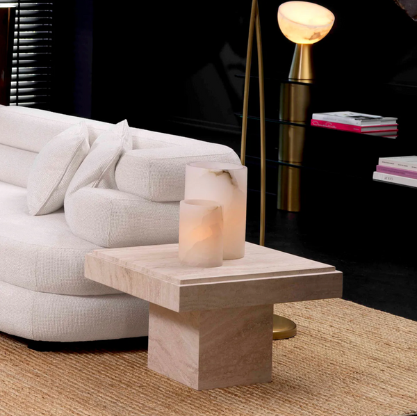 Sartoria Side Table - Travertine, 25.59"W x 19.88"D