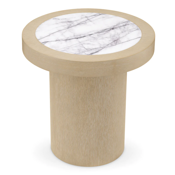 Presedio Side Table - Washed Oak Veneer/ Bianco Lilac Marble, 19.69"Dia