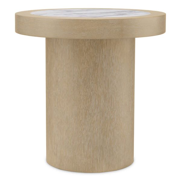 Presedio Side Table - Washed Oak Veneer/ Bianco Lilac Marble, 19.69"Dia