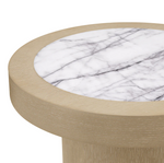 Presedio Side Table - Washed Oak Veneer/ Bianco Lilac Marble, 19.69"Dia