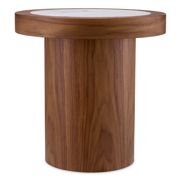Presedio Side Table - Walnut Veneer/Bianco Lilac Marble, 19.69"Dia