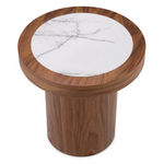 Presedio Side Table - Walnut Veneer/Bianco Lilac Marble, 19.69"Dia