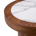Presedio Side Table - Walnut Veneer/Bianco Lilac Marble, 19.69"Dia