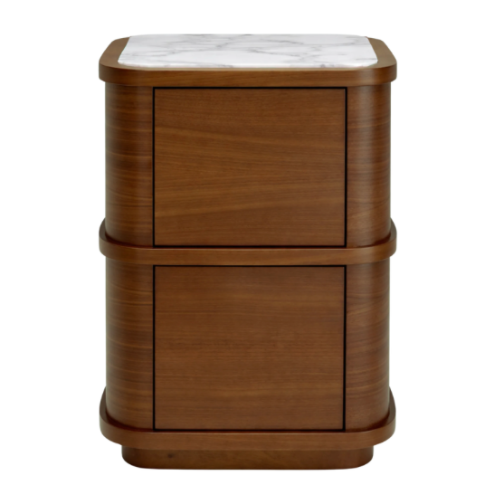 Cabana Nightstand - Walnut Veneer/Bianco Lilac Marble, 19.69"H
